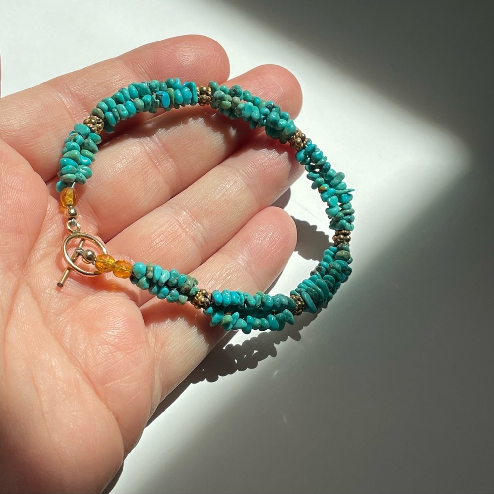 Turquoise chip bracelet w/ 1/20 14k gold filled fittings bohemian